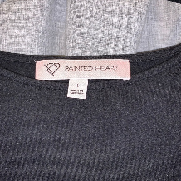 ❤️WOMENS large Painted Heart black ruffle sleeve top - Picture 3 of 6